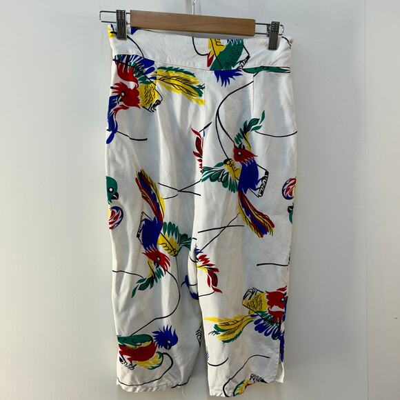 Vintage MicMac St. Tropez Made in France Bird Print Capri Cropped Pant 40 XS 0/2 - Picture 2 of 5